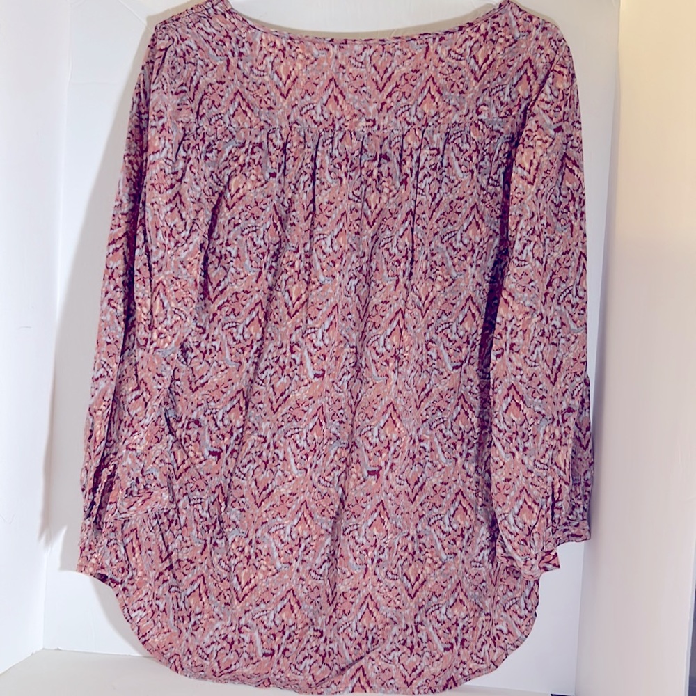 Max Studio long sleeve top size large pink blue silk light weight cottagecore - Picture 10 of 11